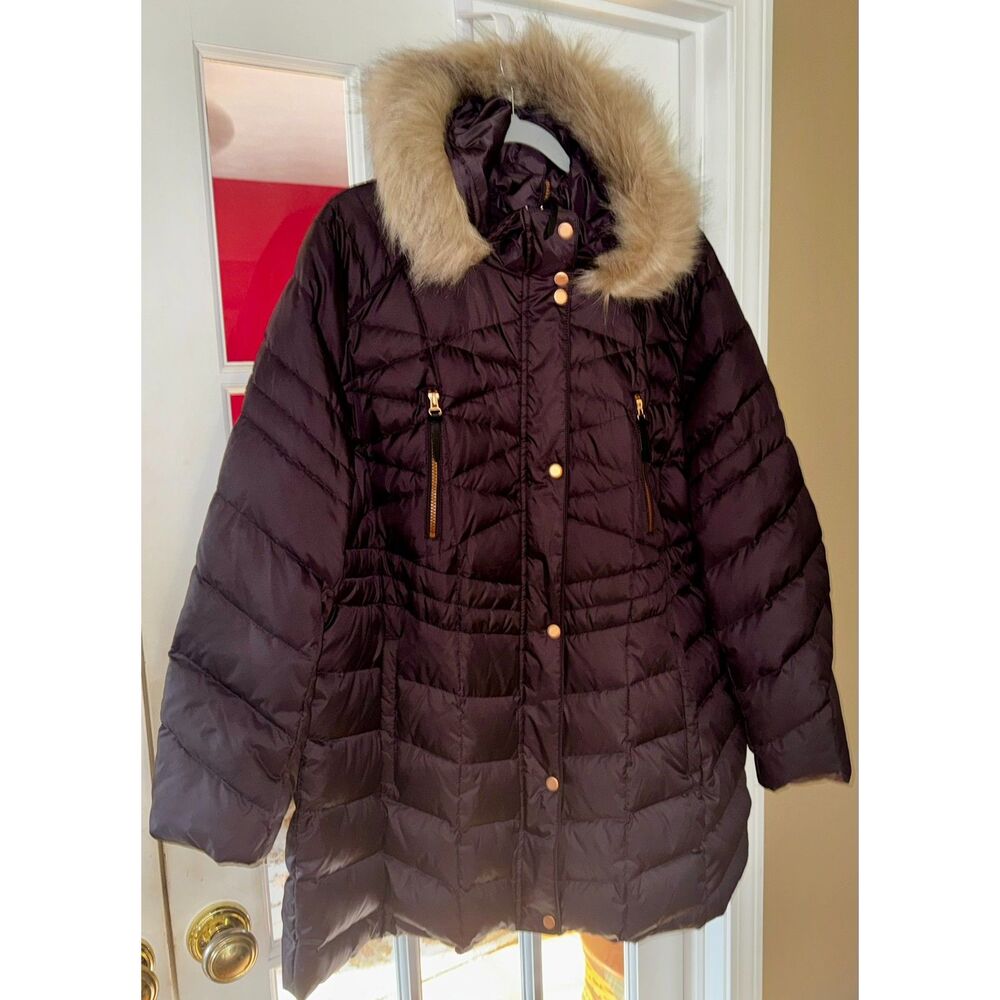 Andrew Marc New York Outerwear Winter Church puffer quilted fur hood coat plus2X